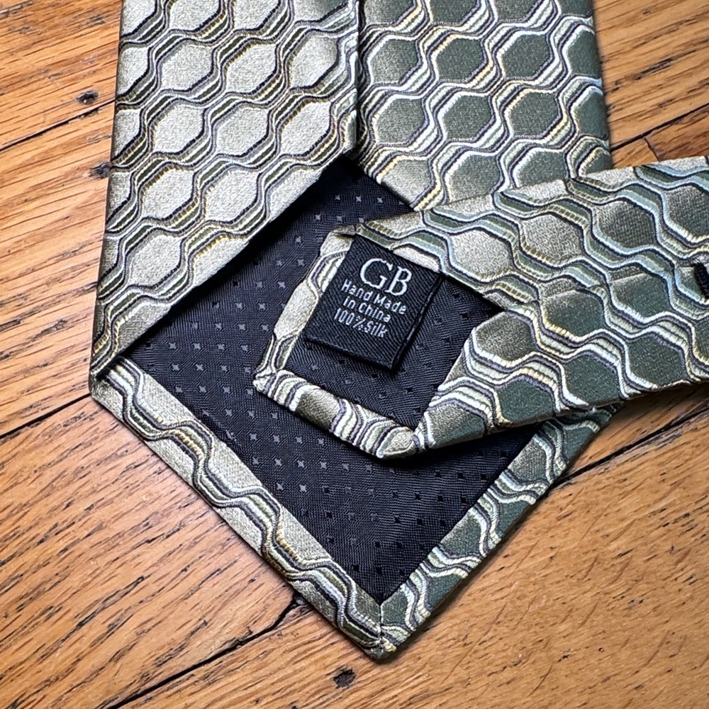 Geoffrey Beene Hexagonal Pattern Tie In Green And… - image 6